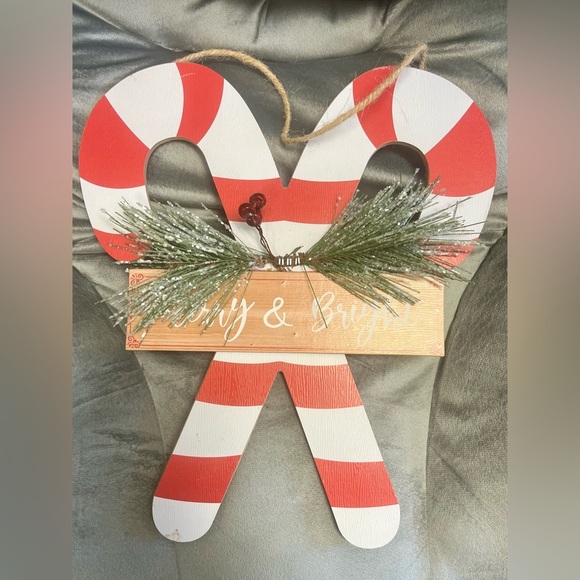 Festive Candy Cane Wall Decor with Greenery - Picture 2 of 4